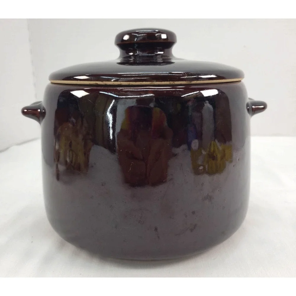 West Bend Vintage Bean Pot Crock Brown Glazed Stoneware USA Pottery 1950's